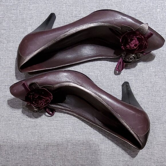 J. Vincent Purple and Pewter Leather Heels Shoes Size 6M Heels 3" - Picture 3 of 7